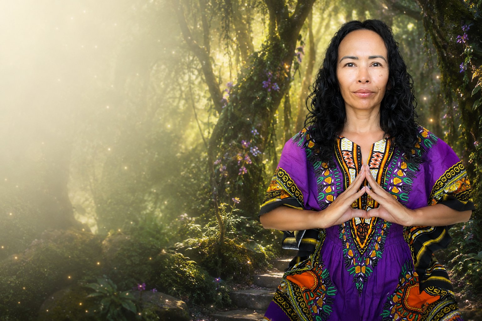 Cida Sandess em uma trilha de floresta